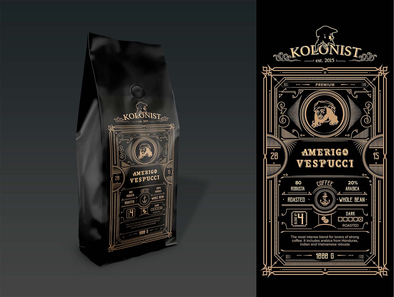 разработка дизайна упаковки кофе колонист, Решения для брендов, GBS