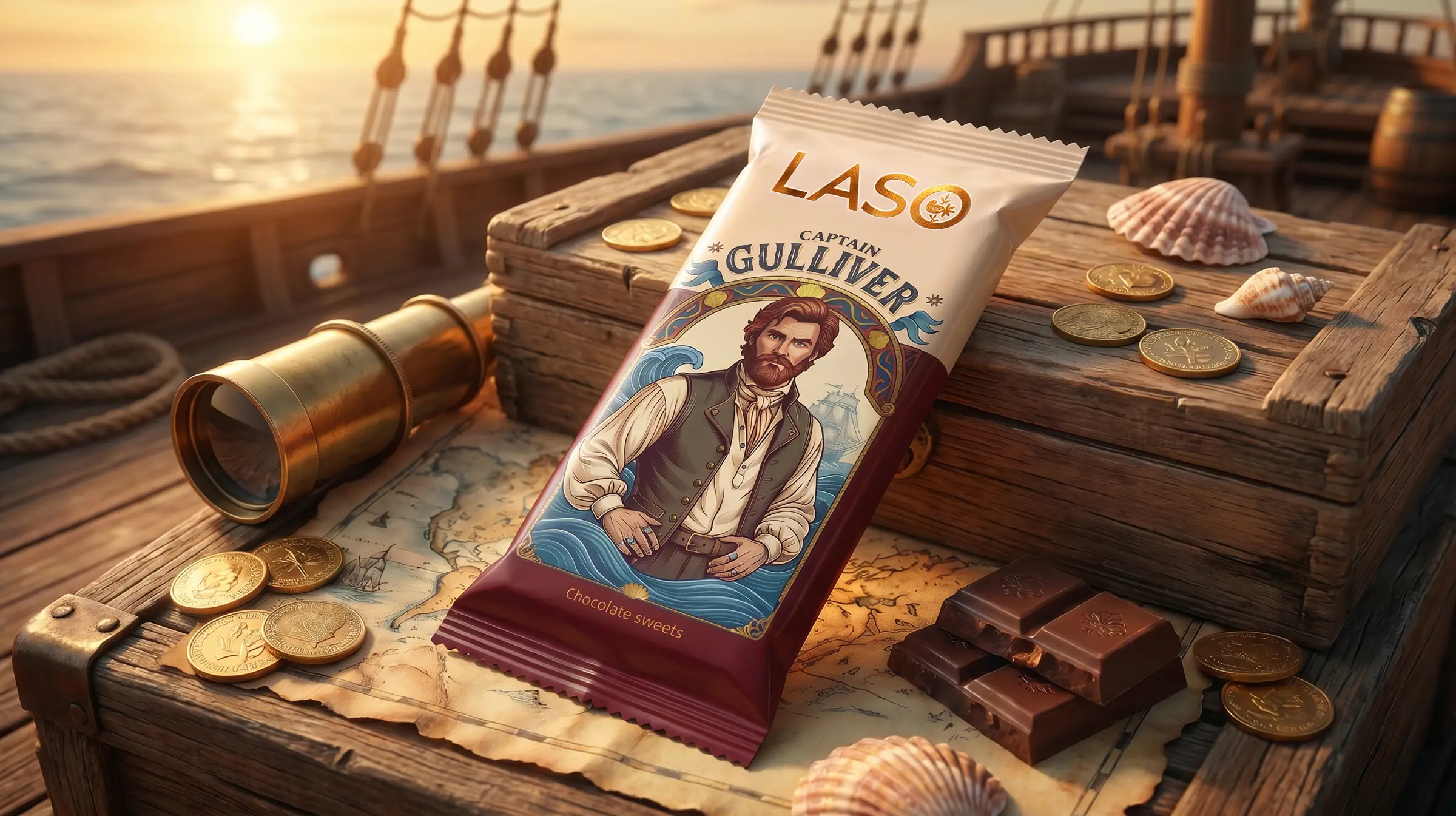 Айдентика конфет Gulliver. Премиальная шрифтовая гарнитура и элементы золотого тиснения на упаковке